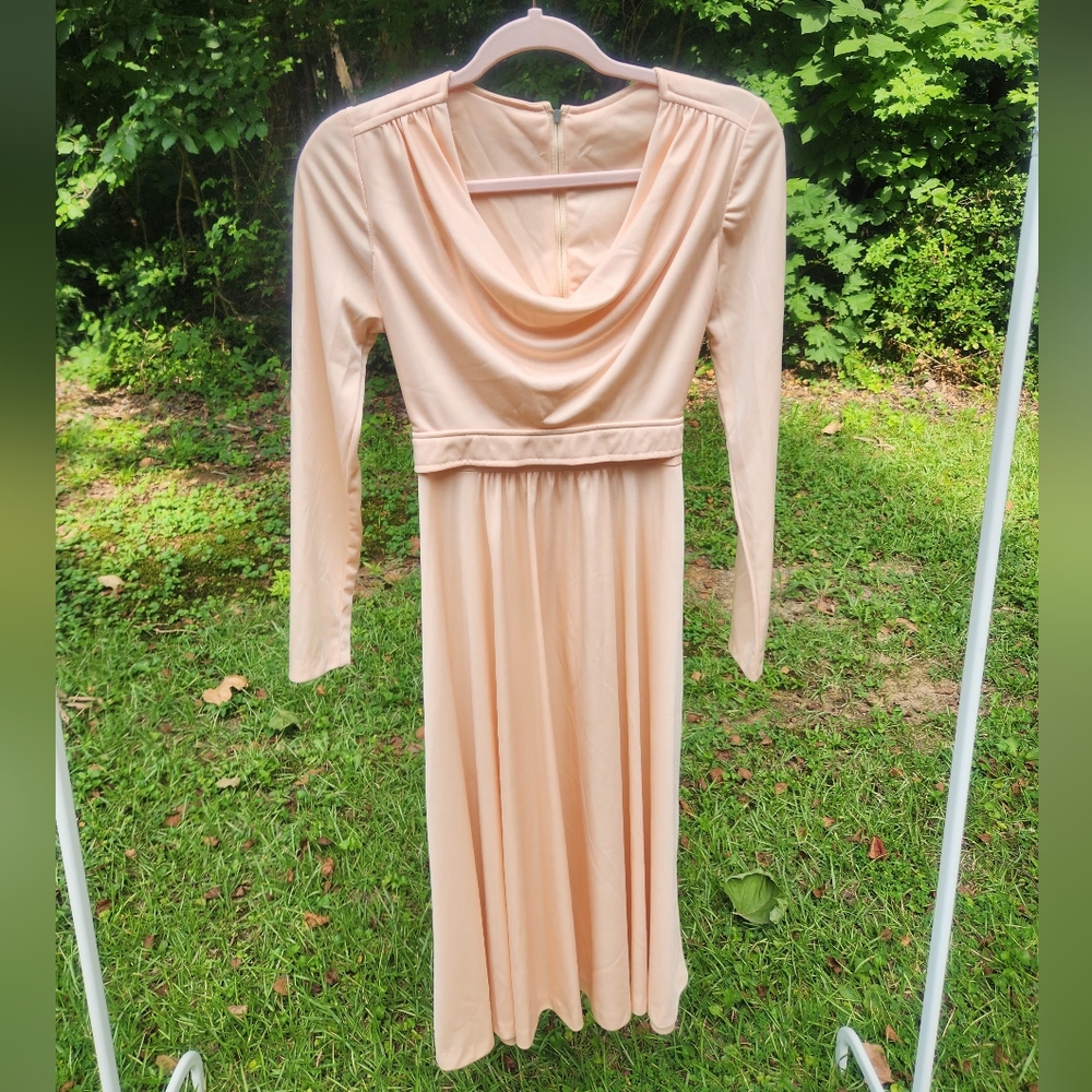 Elegant Peach Long Sleeve Dress